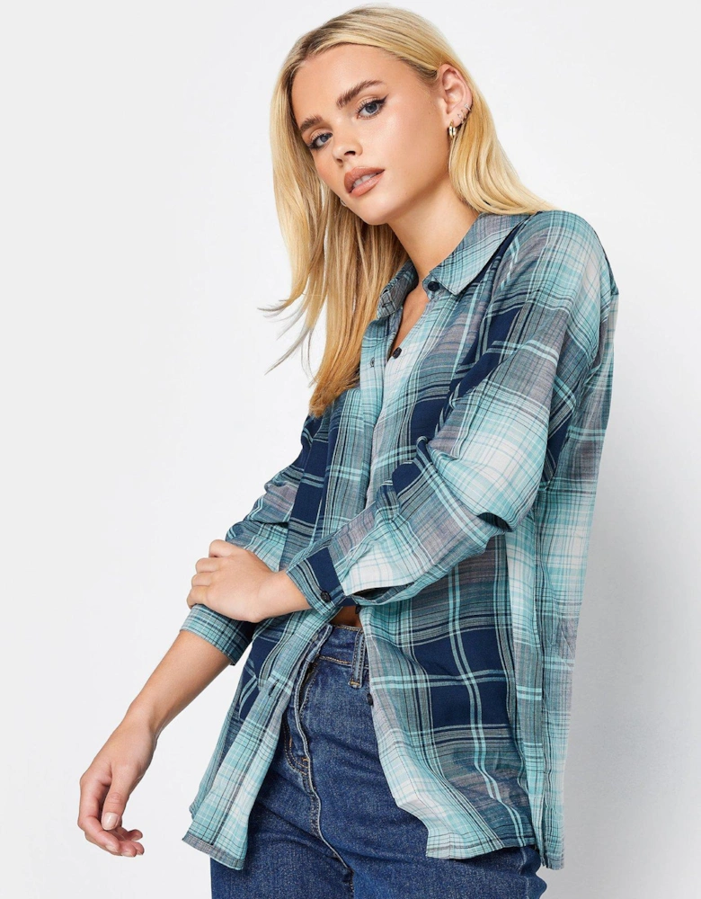 Petite Check Boyfriend Shirt - Blue