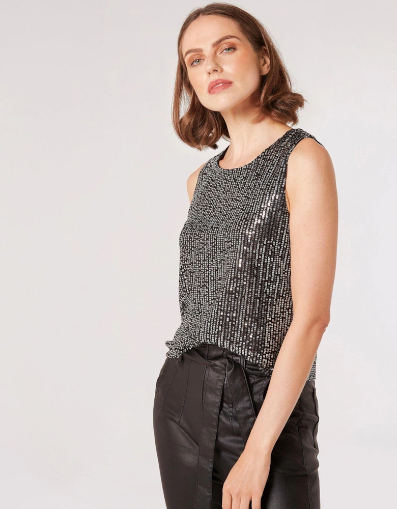 All Over Sequin Lines Shell Top