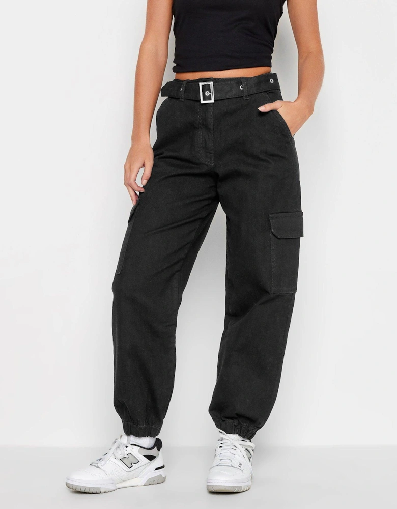 Petite Belted Cuff Jogger - Black