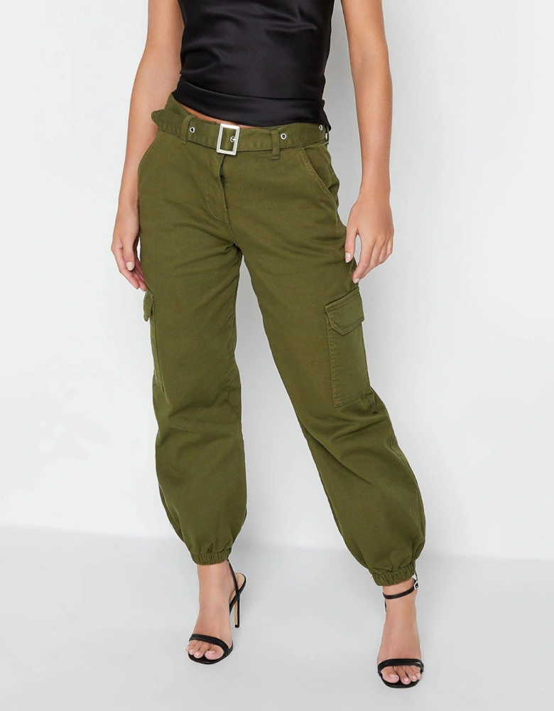 Petite Belted Cuff Jogger - Green