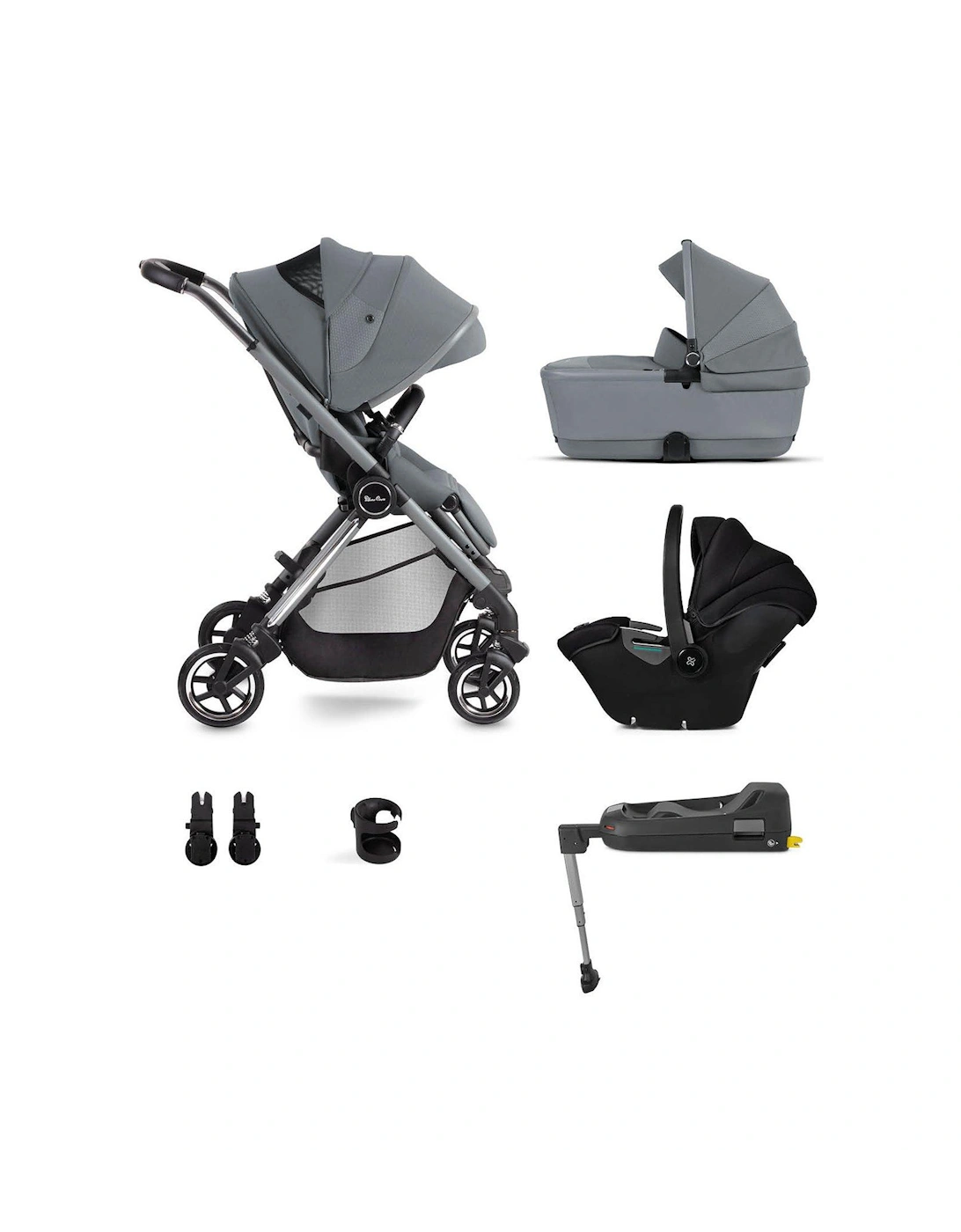 Silver Cross Dune Compact Pushchair Travel Pack - Car Seat, Base, Cup Holder, Adaptors & Folding Carry Cot - Glacier, 3 of 2