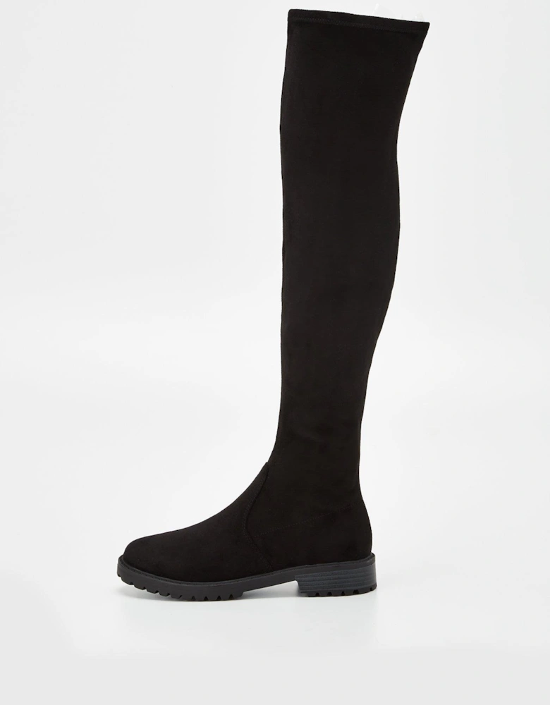 Wide Fit Over The Knee Stretch Back Boot - Black