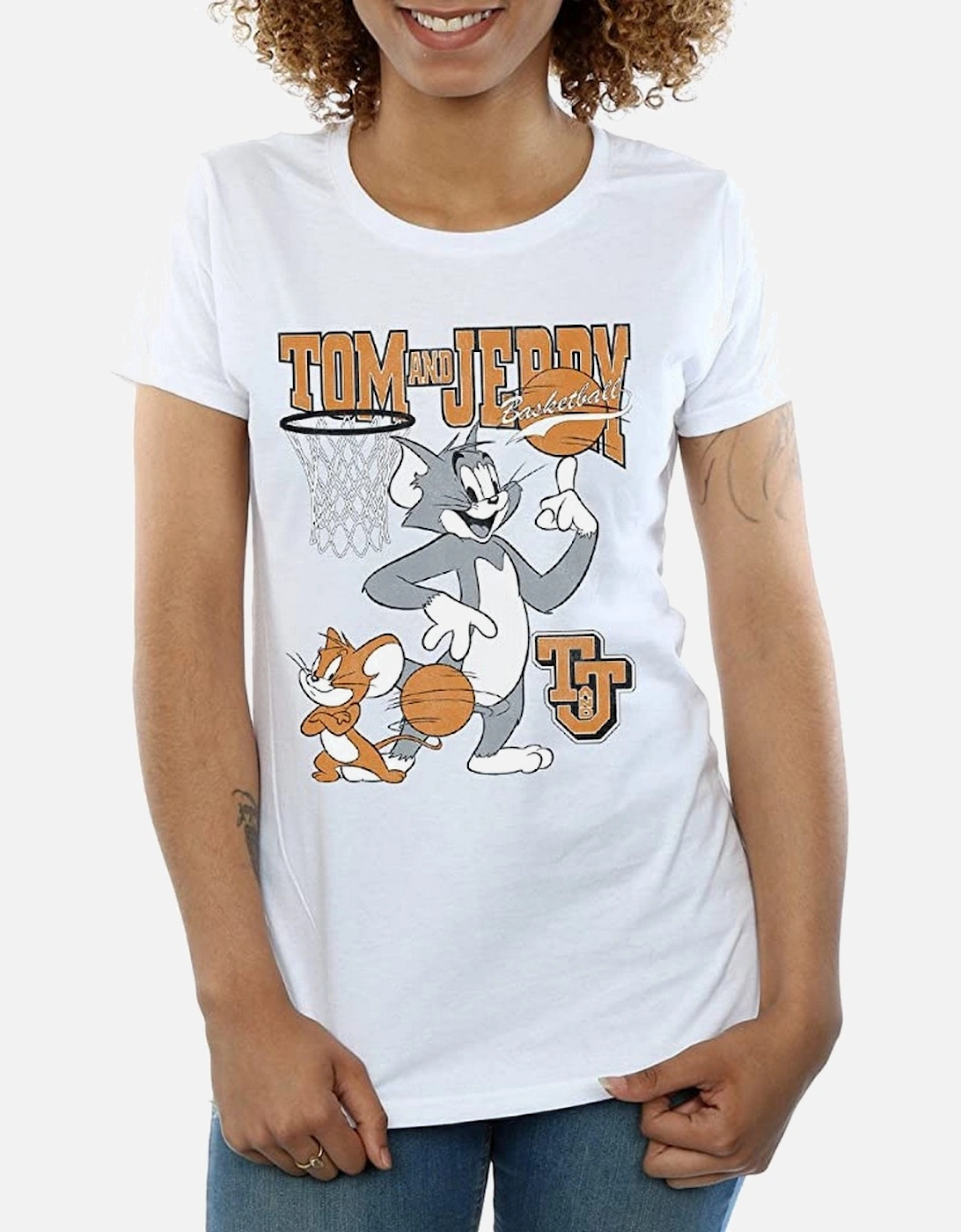 Tom and Jerry Womens/Ladies Spinning Basketball Cotton Boyfriend T-Shirt, 6 of 5