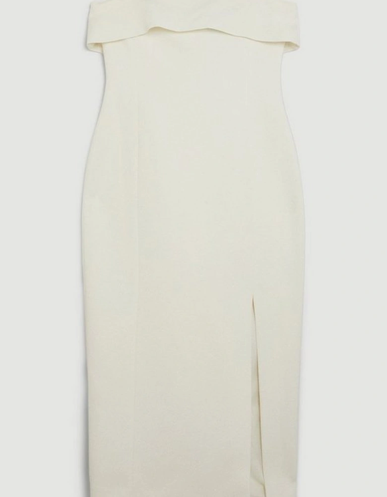Textured Crepe Tailored Bandeau Split Detail Midi Dress