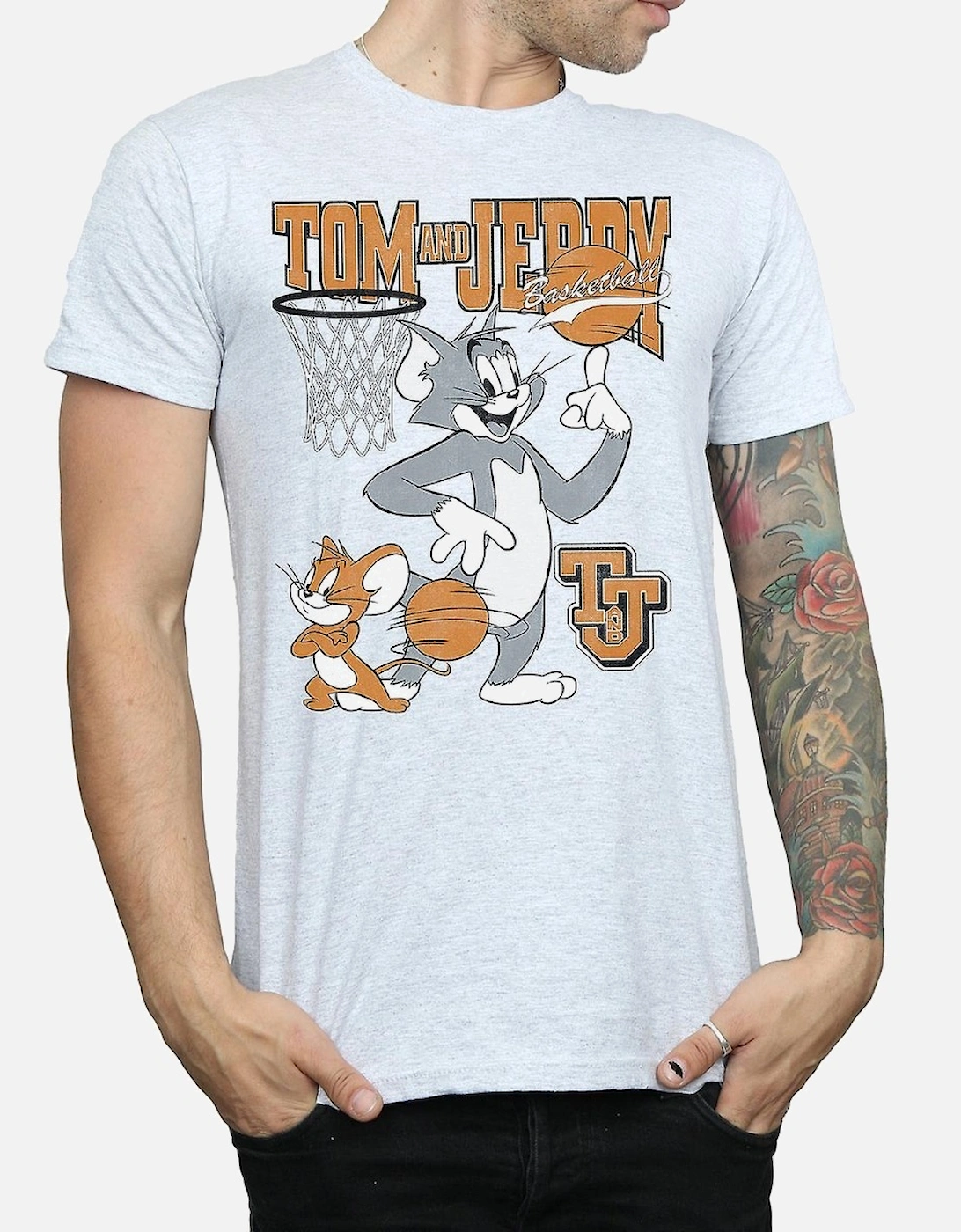 Tom and Jerry Mens Spinning Basketball T-Shirt, 5 of 4
