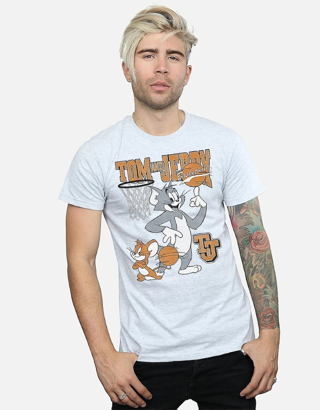 Tom and Jerry Mens Spinning Basketball T-Shirt