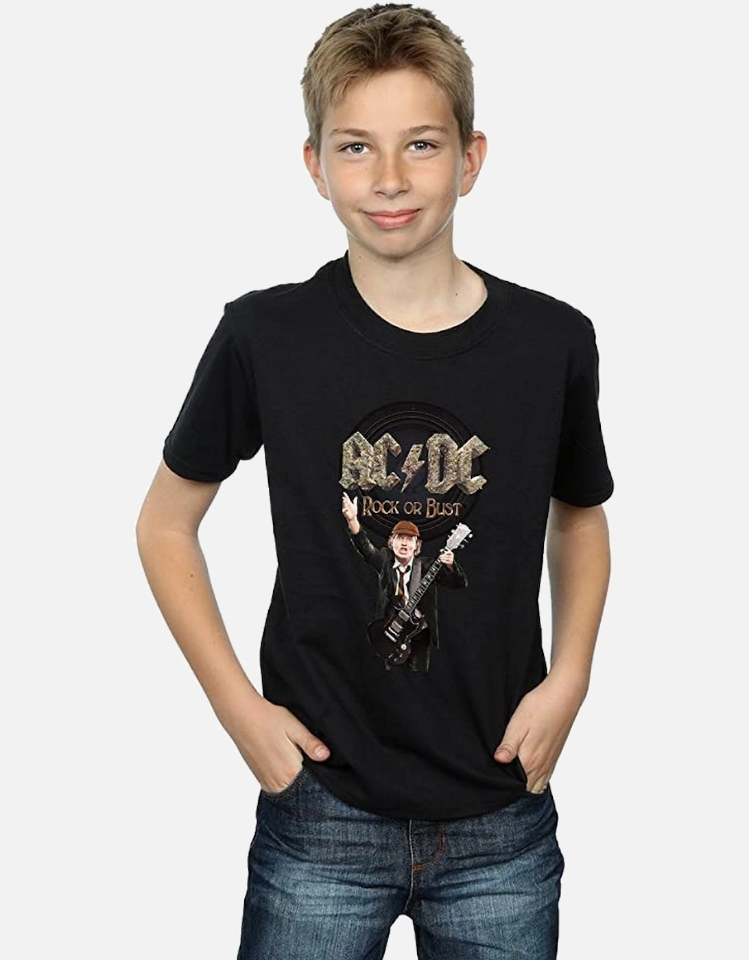 Boys Rock Or Bust Angus Young Cotton T-Shirt