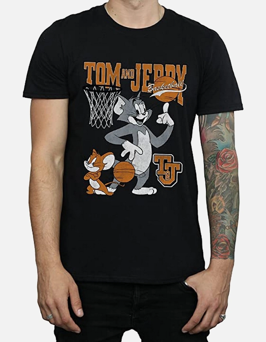 Tom and Jerry Mens Spinning Basketball Cotton T-Shirt, 6 of 5