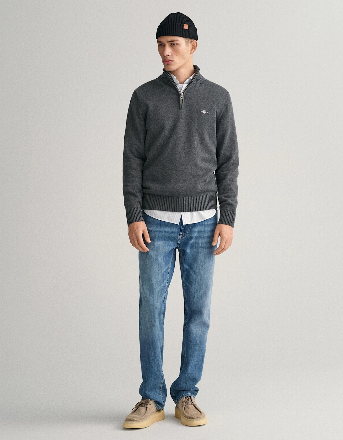 Mens Casual Cotton Half Zip Jumper