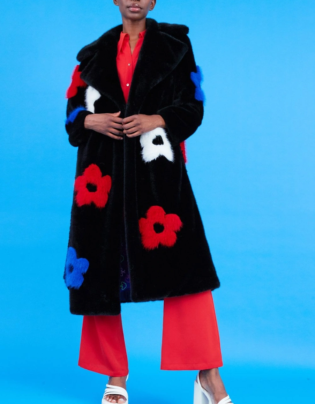 Eco Bamboo Faux Fur Coat with Flower Detailing