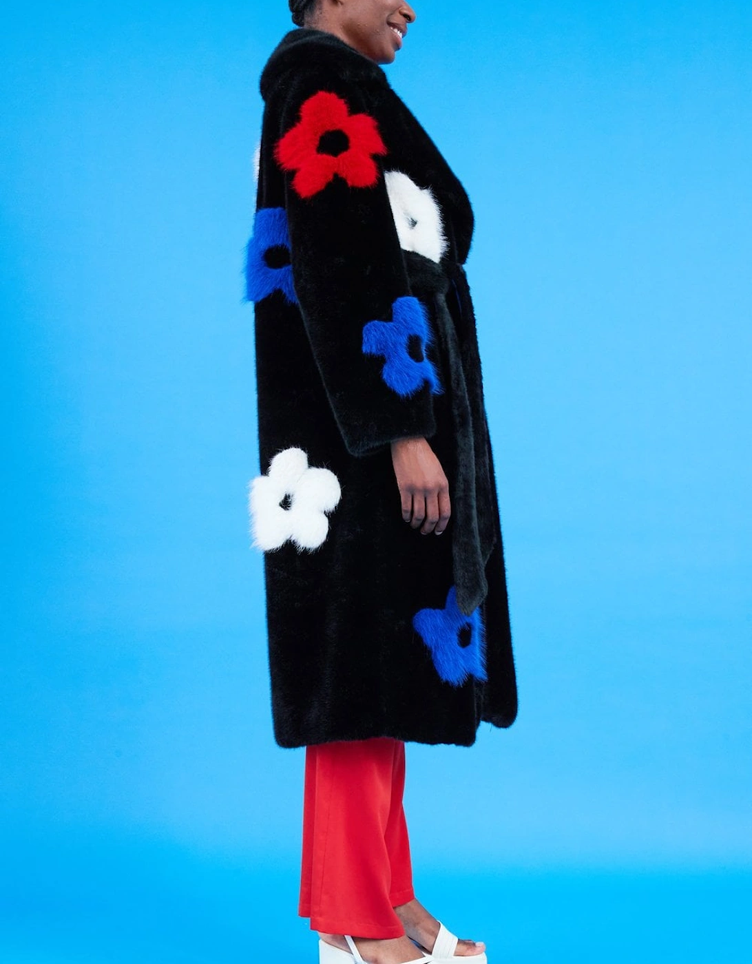 Eco Bamboo Faux Fur Coat with Flower Detailing