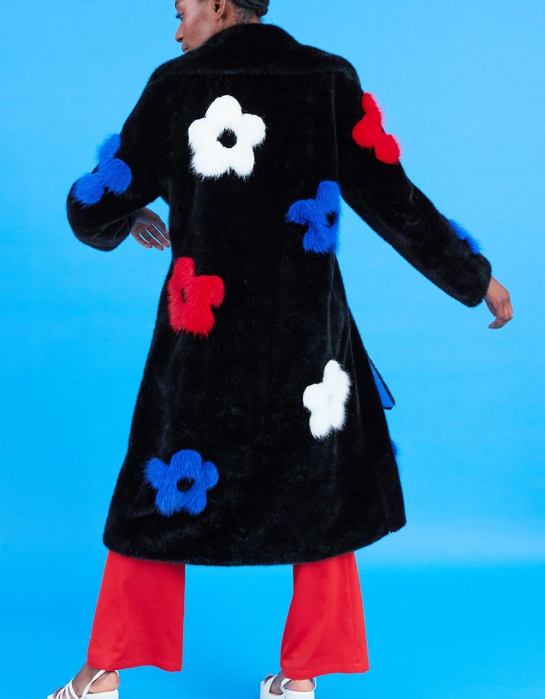 Eco Bamboo Faux Fur Coat with Flower Detailing