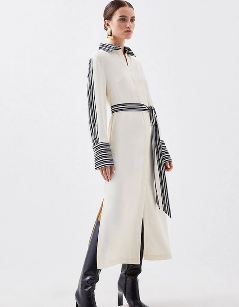 Petite Stripe Twill Belted Woven Midi Shirt Dress
