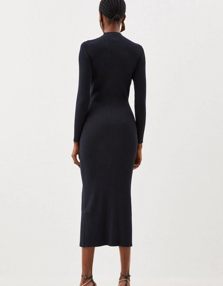 Tall Rib Viscose Blend Knit Zip Detail Asymmetric Dress