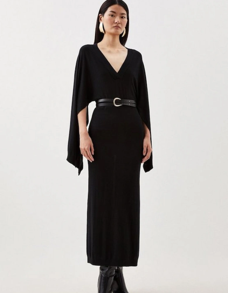 Cashmere Blend V Neck Drama Sleeve Maxi Knit Dress
