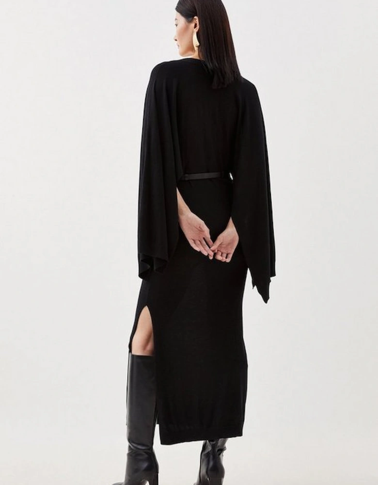 Cashmere Blend V Neck Drama Sleeve Maxi Knit Dress