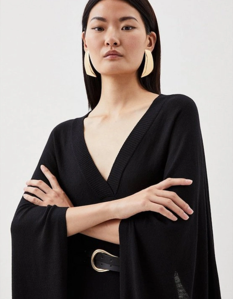 Cashmere Blend V Neck Drama Sleeve Maxi Knit Dress