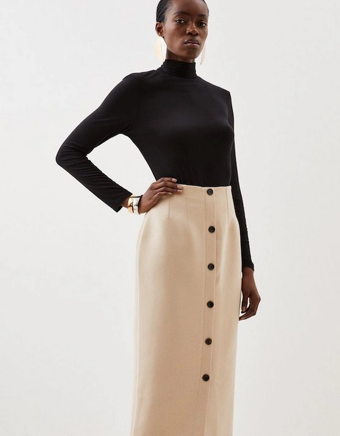 Tailored Compact Essential Button Through Midi Pencil Skirt, 5 of 4