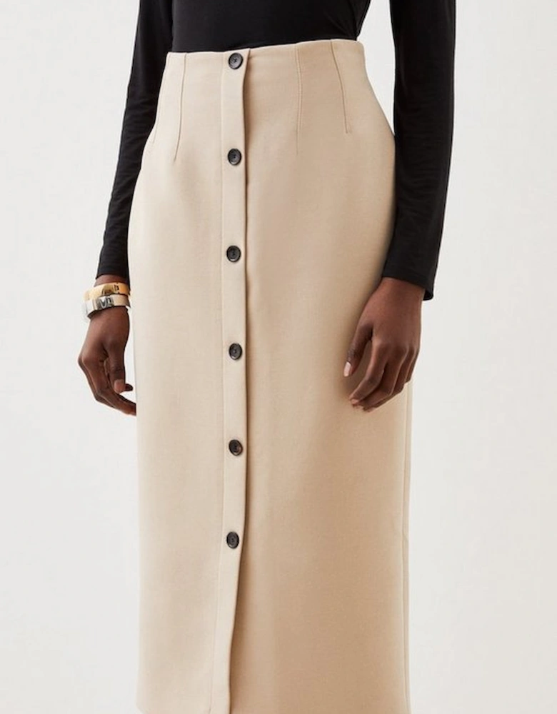 Tailored Compact Essential Button Through Midi Pencil Skirt