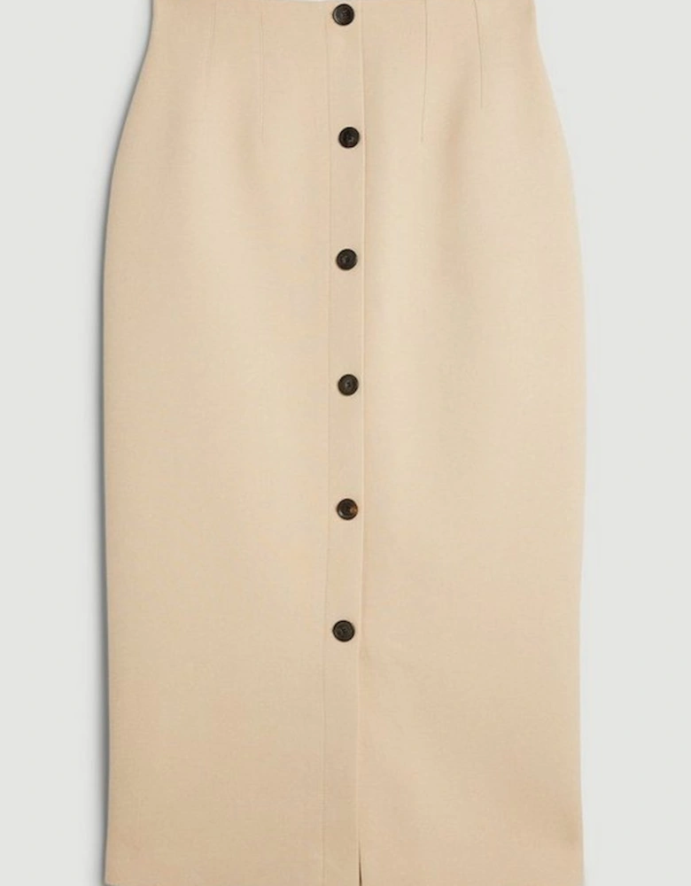 Tailored Compact Essential Button Through Midi Pencil Skirt