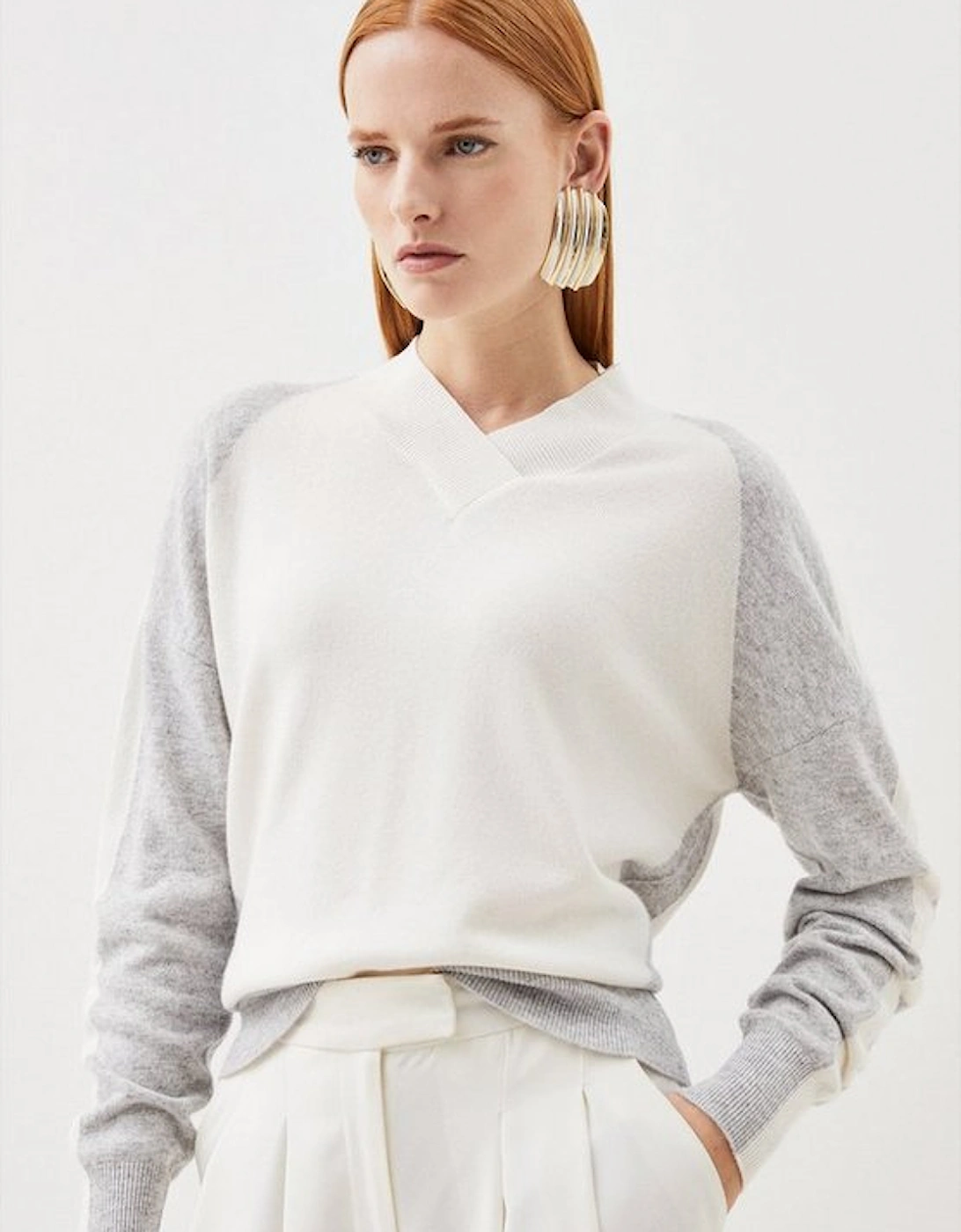 Cashmere Wool Knit High Neck Colour Block Jumper, 5 of 4