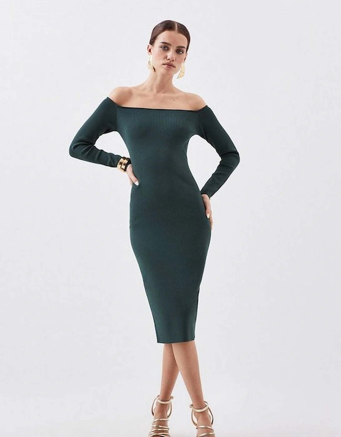 Petite Premium Viscose Blend Body Contouring Bardot Knit Midi Dress, 5 of 4