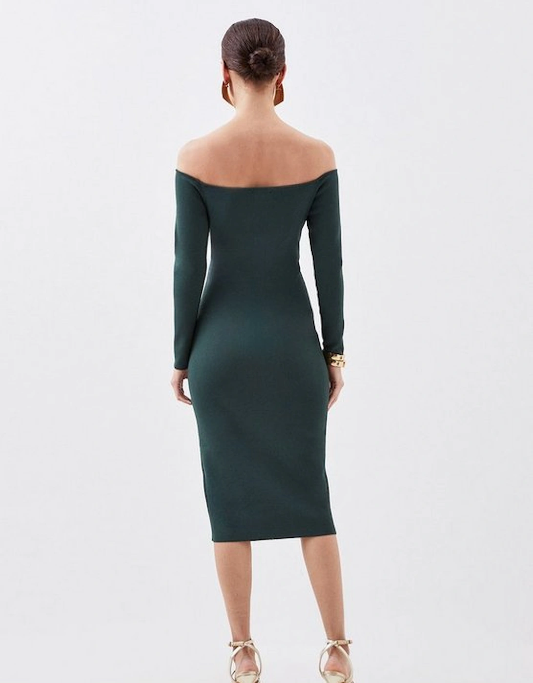 Petite Premium Viscose Blend Body Contouring Bardot Knit Midi Dress
