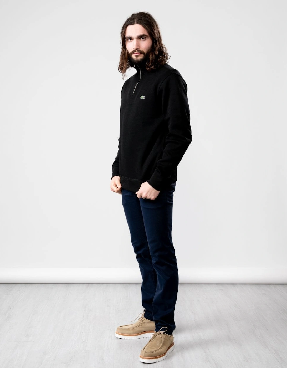 Lactose Mens Zippered Stand-Up Collar Cotton Sweatshirt