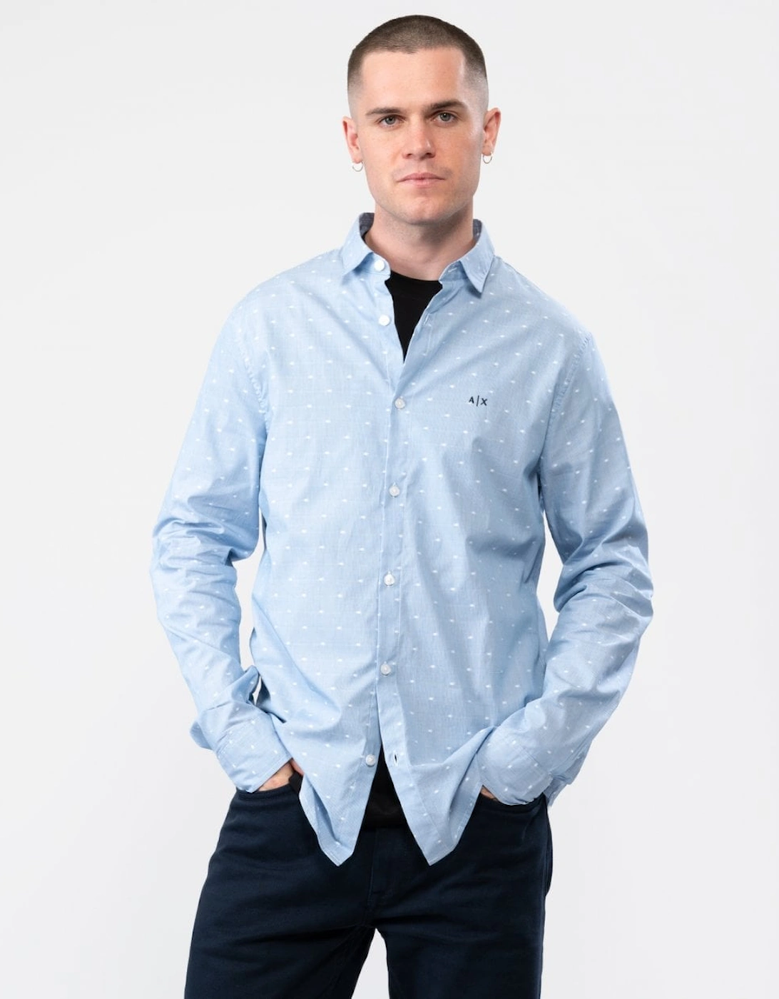 Mens Long Sleeve Spotted Shirt, 5 of 4