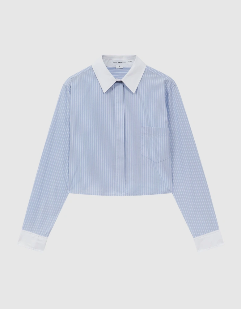 Good American Cotton Cropped Striped Shirt