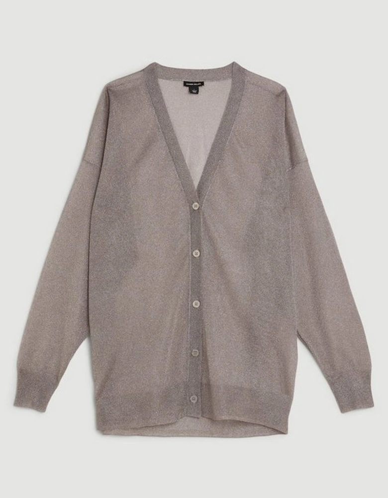 Semi-sheer Metallic Thread Relaxed Knit Cardigan