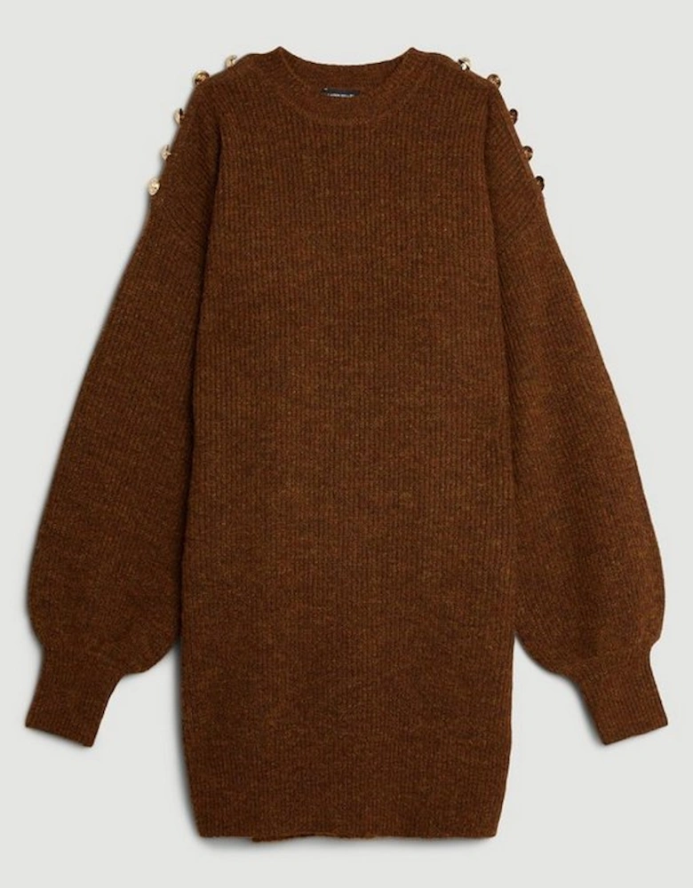 Wool Blend Cosy Military Trim Knit Mini Dress