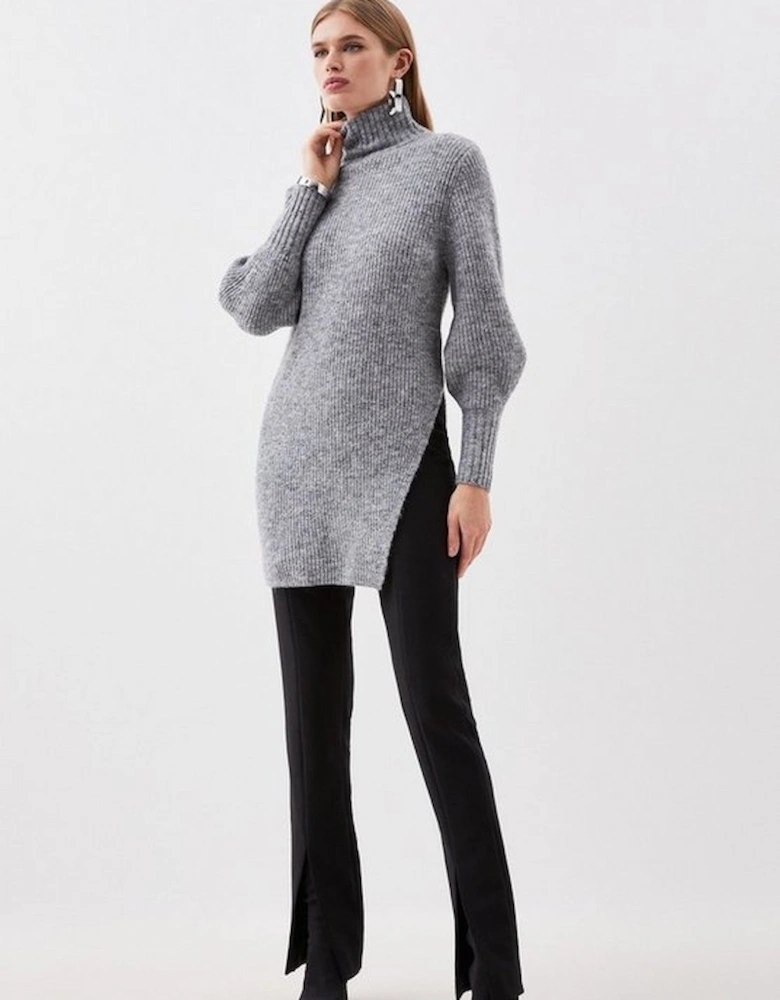 Wool Blend Cosy Funnel Knit Longline Jumper