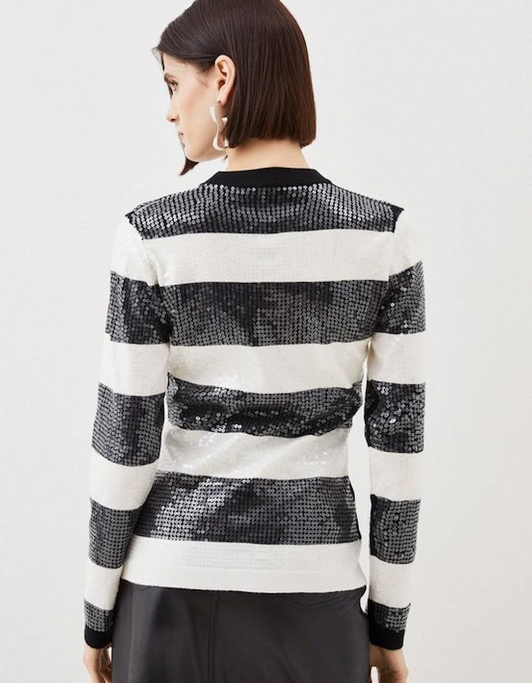 Viscose Blend Sequin Knit Striped Jumper