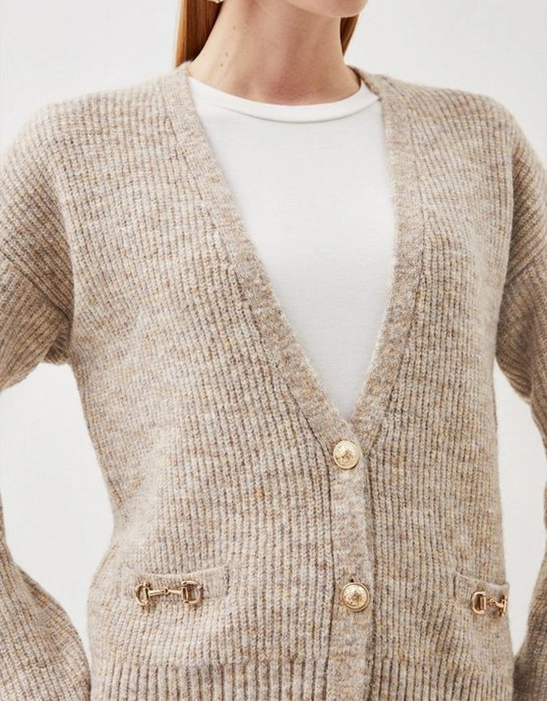 Wool Blend Cosy Military Trim Knit Cardigan