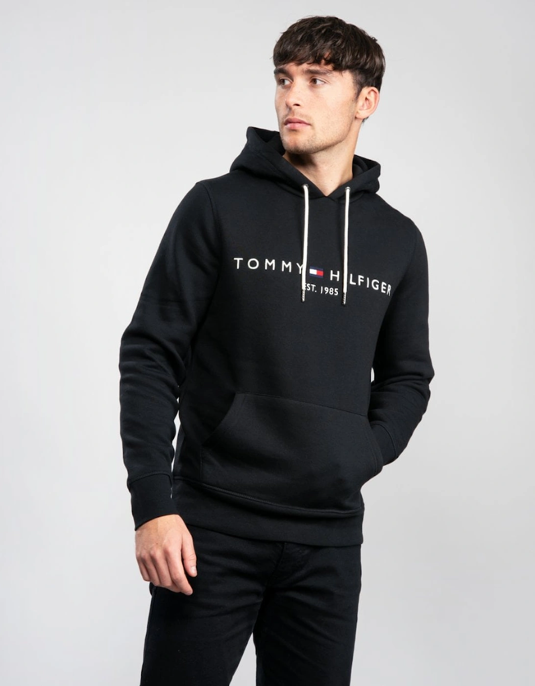 Tommy Hilfiger Men's Black Core Tommy Logo Hoodie - - Size: 38/Regular