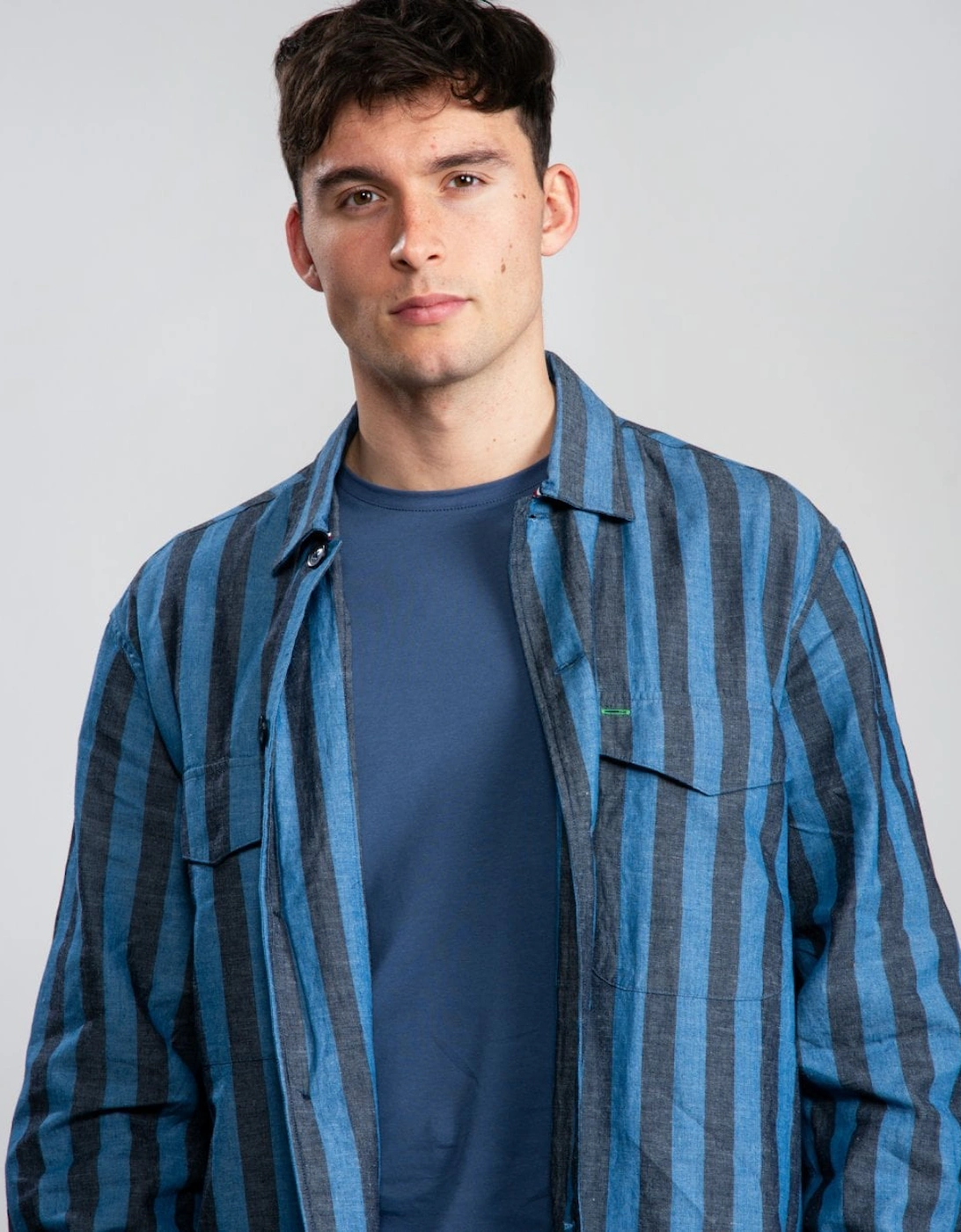 Striped Cotton and Linen Mens Shirt