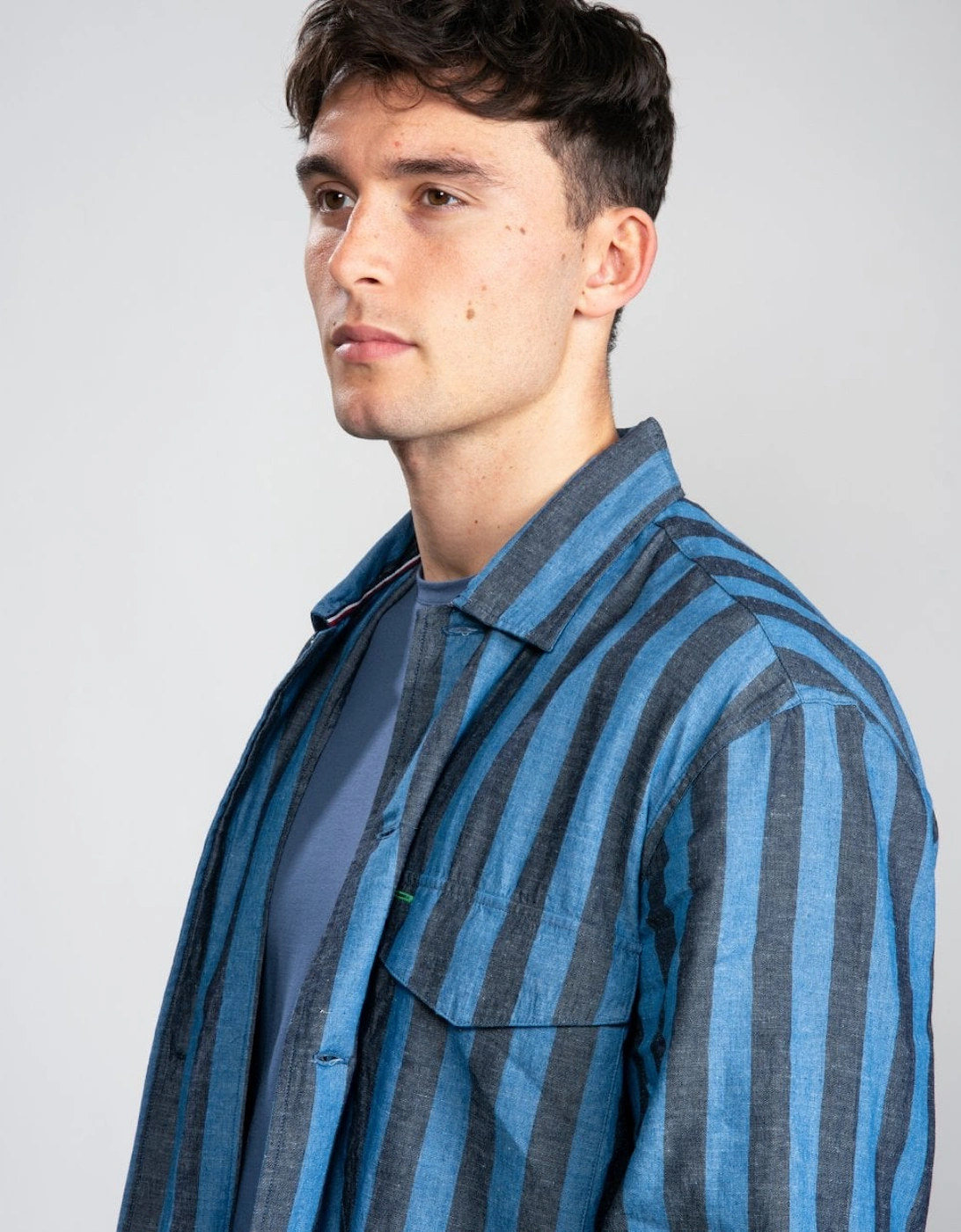 Striped Cotton and Linen Mens Shirt