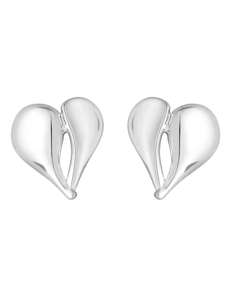 Sterling Silver 925 Polished Heart Stud Earrings