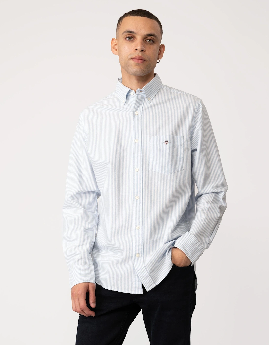 Mens Regular Fit Long Sleeve Oxford Banker Stripe Shirt, 6 of 5