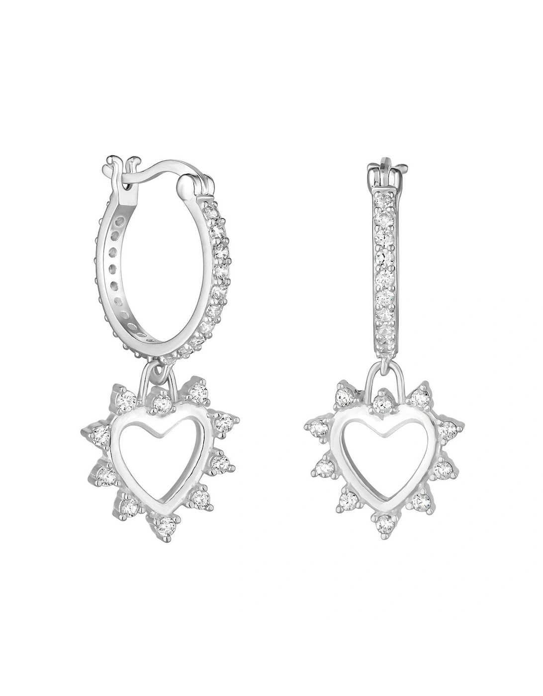 Sterling Silver 925 Cubic Zirconia Open Heart Earrings, 2 of 1