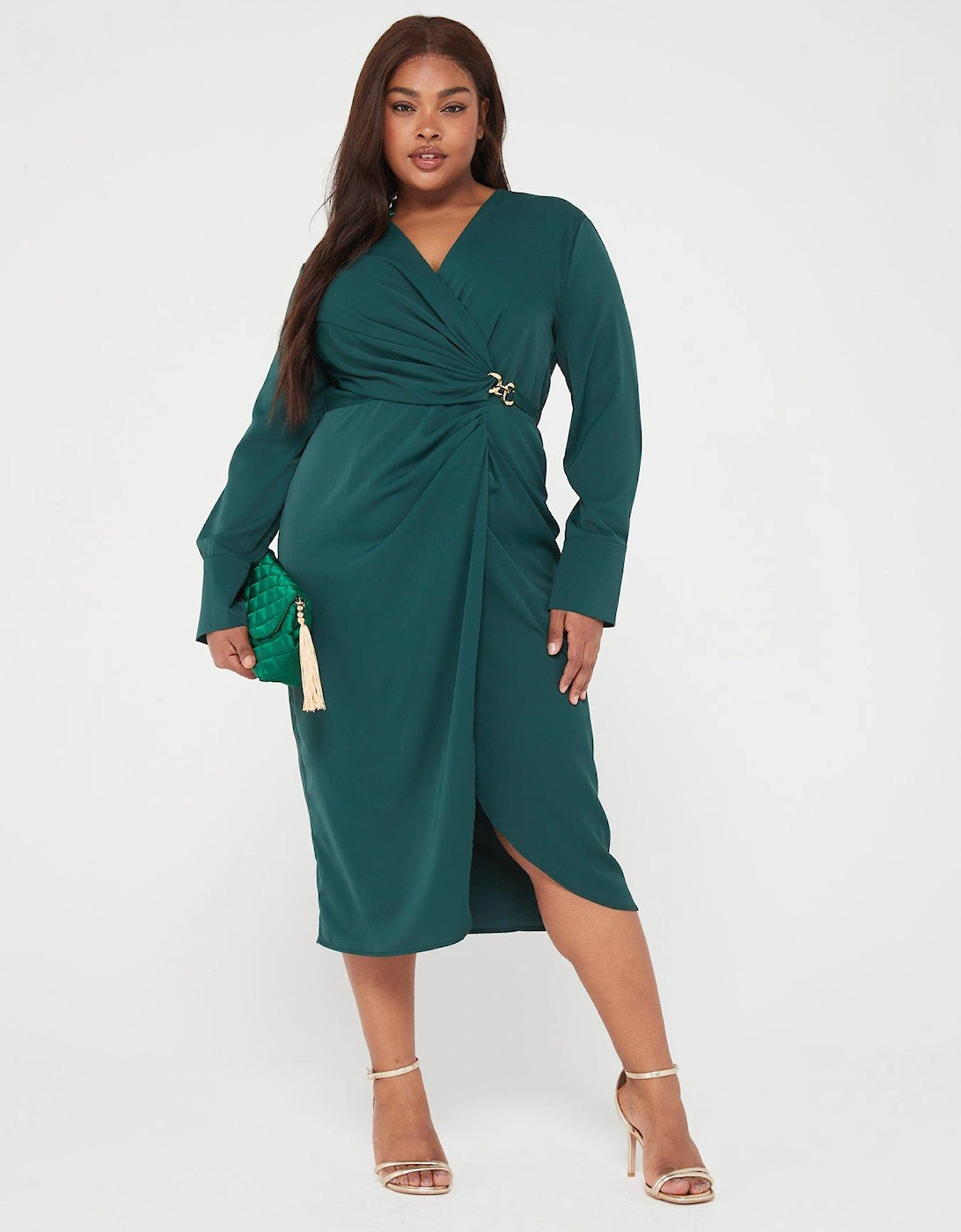 Wrap Gold Buckle Midi Dress - Teal, 5 of 4