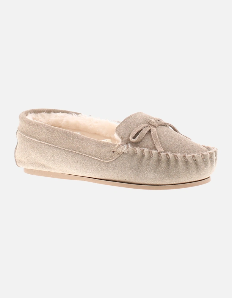 Womens Moccasin Slippers Valour Faux Fur Leather beige UK Size