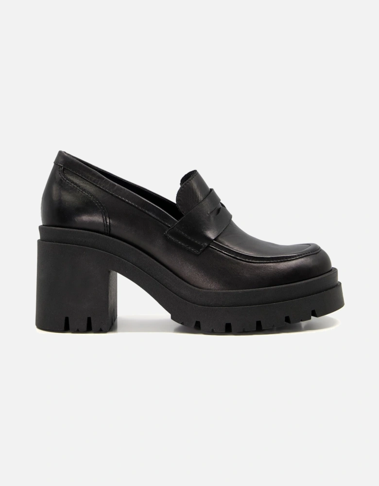 Ladies Grounded - Leather Block Heel Loafers