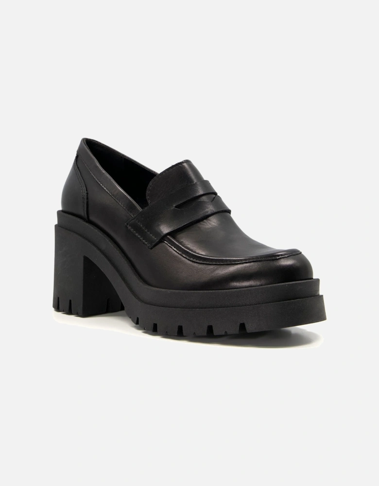 Ladies Grounded - Leather Block Heel Loafers