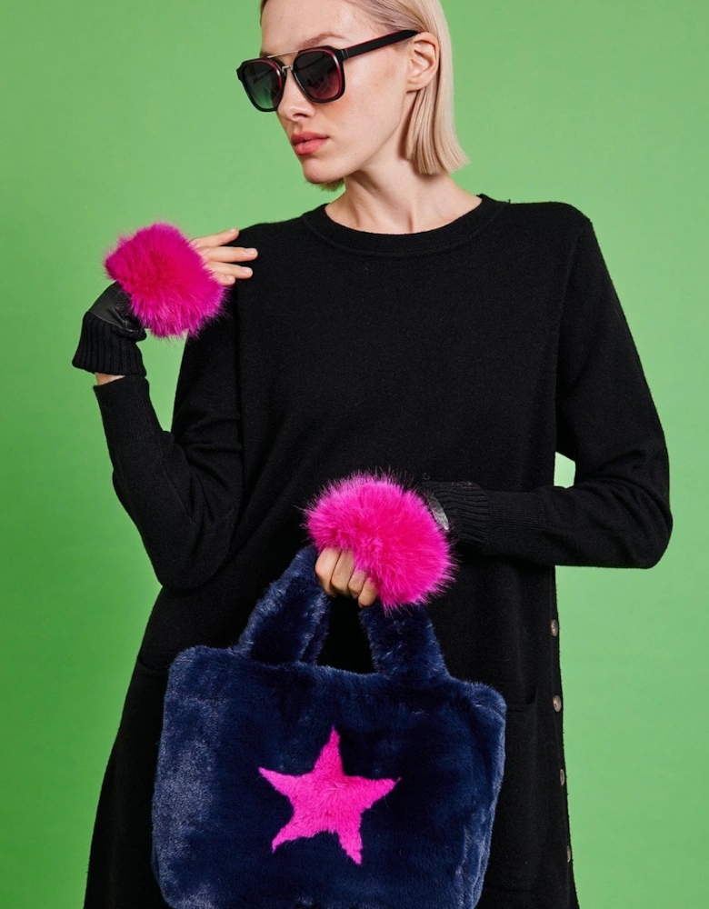 Faux Fur Tote Bag with Star Design