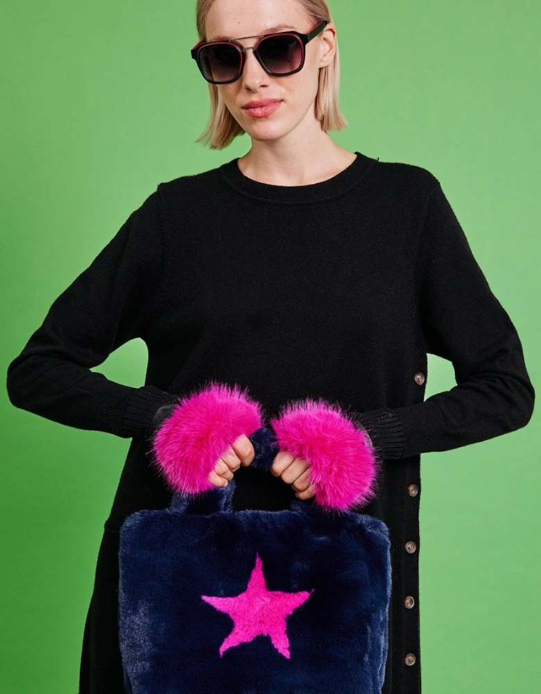 Faux Fur Tote Bag with Star Design