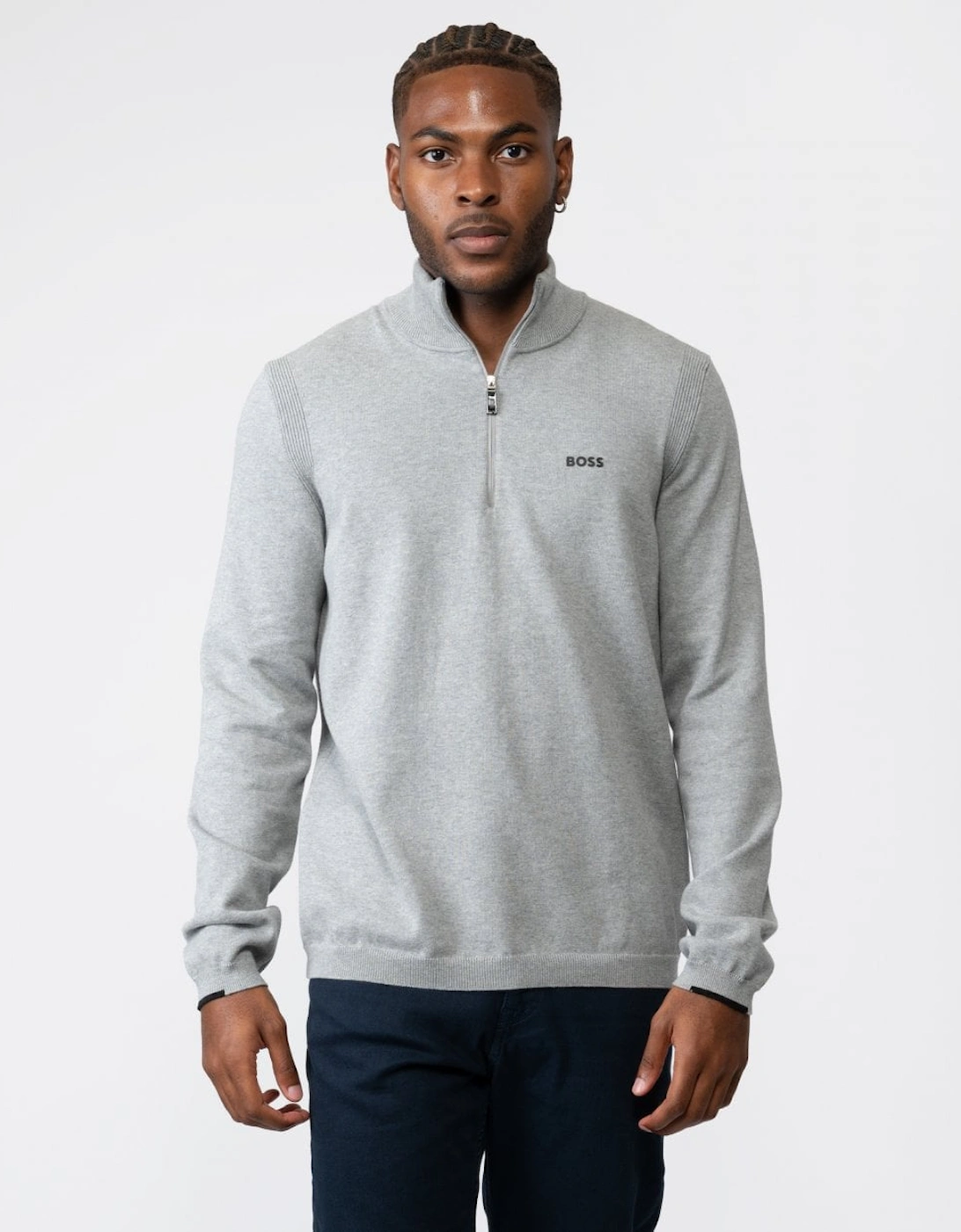 BOSS Green Ever-X Mens Cotton Blend Zip-Neck Sweater with Logo Print, 5 of 4