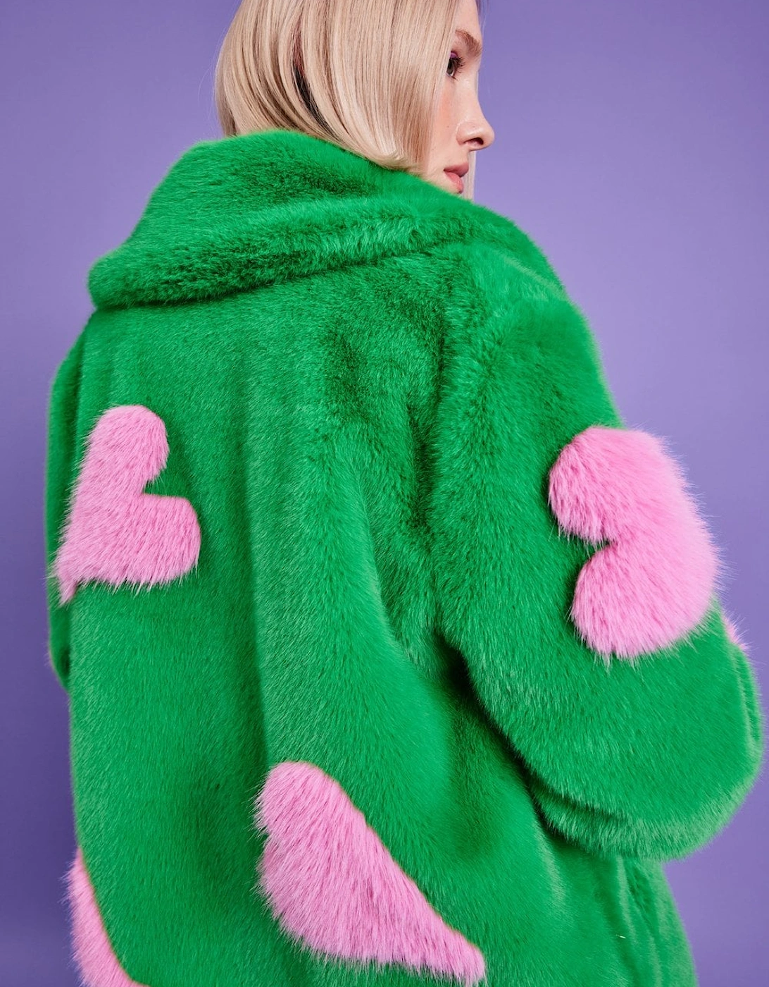 Eco Bamboo Faux Fur Coat with Love Heart Detailing