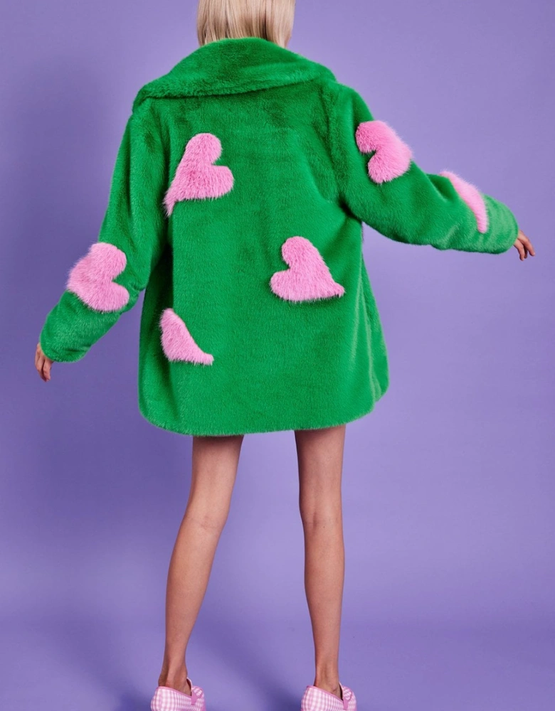 Eco Bamboo Faux Fur Coat with Love Heart Detailing